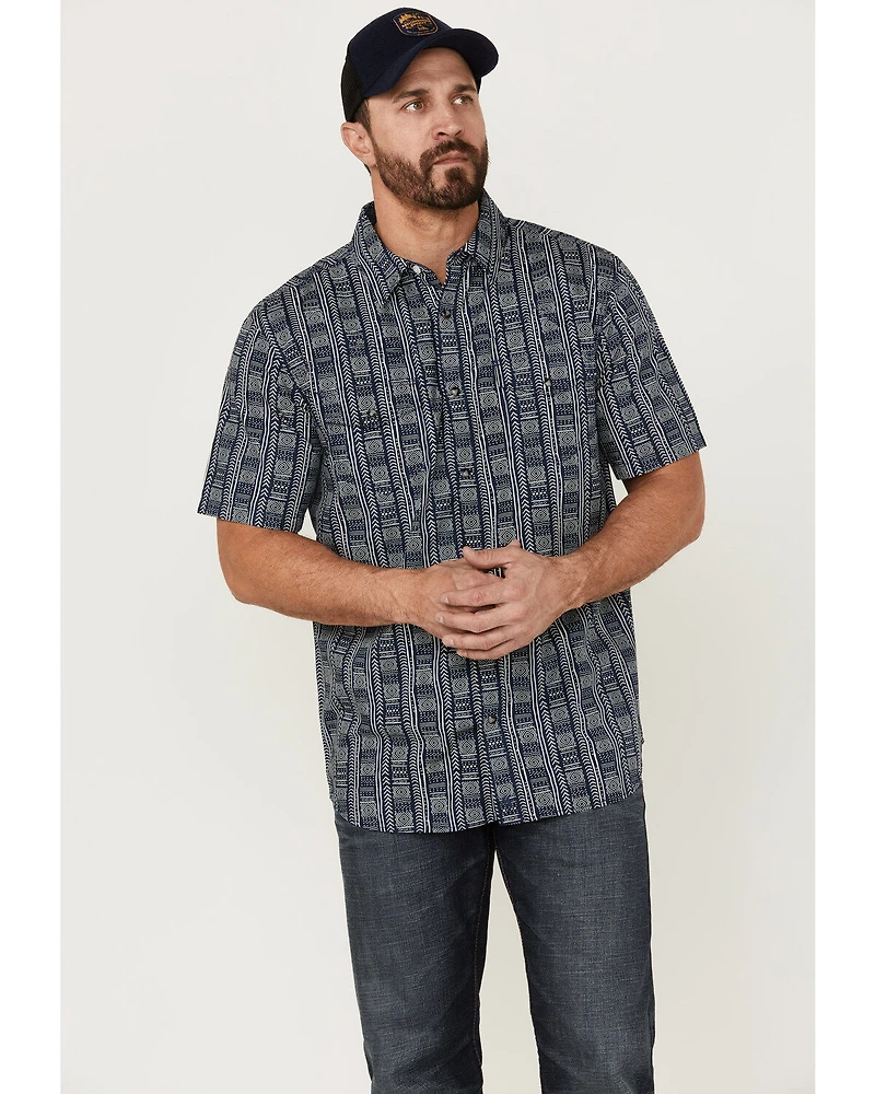Moonshine Spirit Men's Tikki Pole Southwestern Stripe Short Sleeve Snap Western Shirt