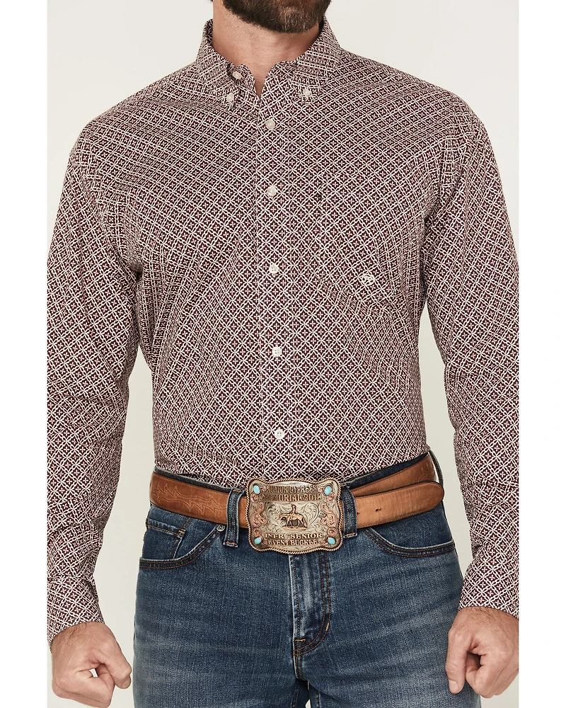 Roper Men's Amarillo Geo Print Long Sleeve Button-Down Stretch Western Shirt