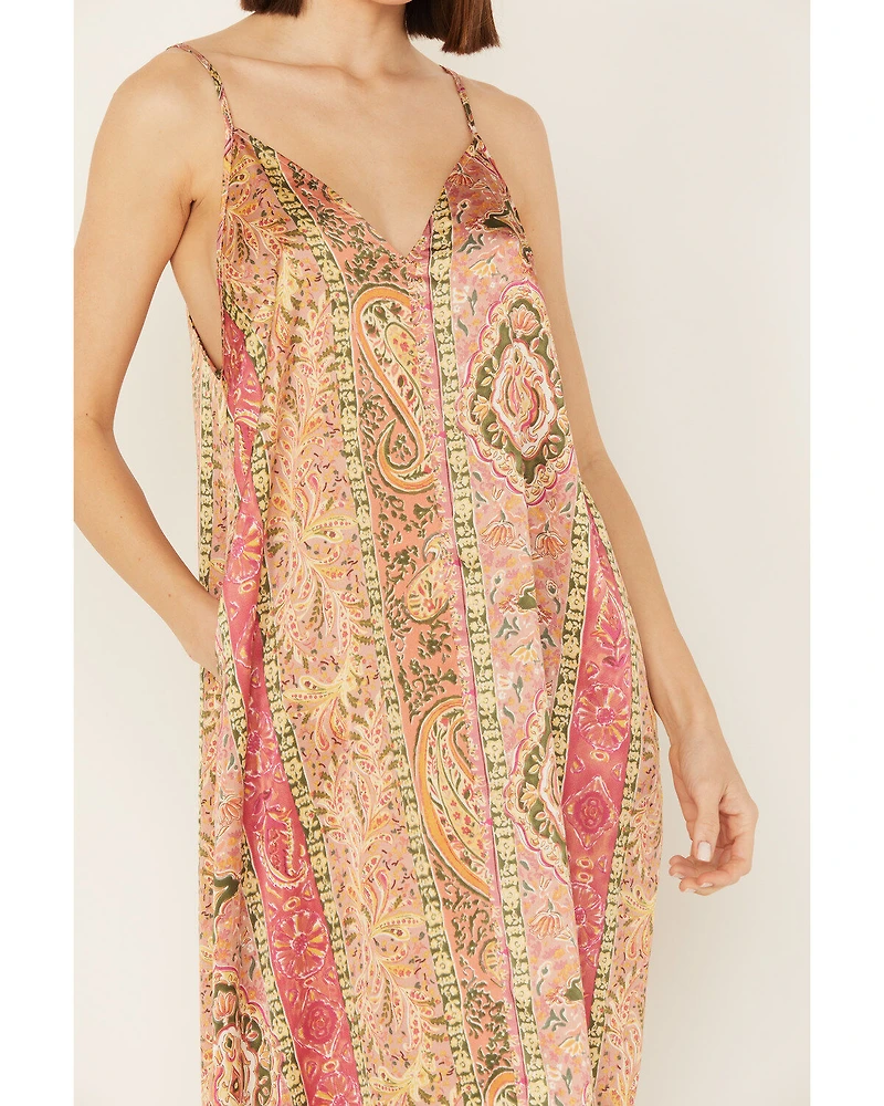 By Together Women's Floral Print V Neck Sleeveless Maxi Dress