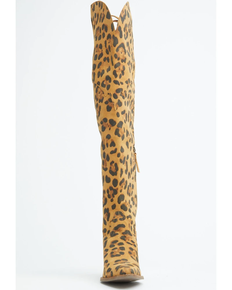 Dingo Women's Diva Leopard Print Thigh High Western Boots - Snip Toe