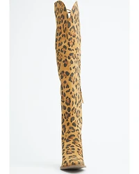 Dingo Women's Diva Leopard Print Thigh High Western Boots - Snip Toe