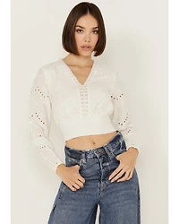 Shyanne Women's Smocked Waist Long Sleeve Crop Top