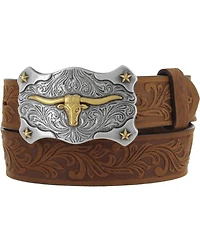 Tony Lama Kid's Leather Floral and Long Horn Belt