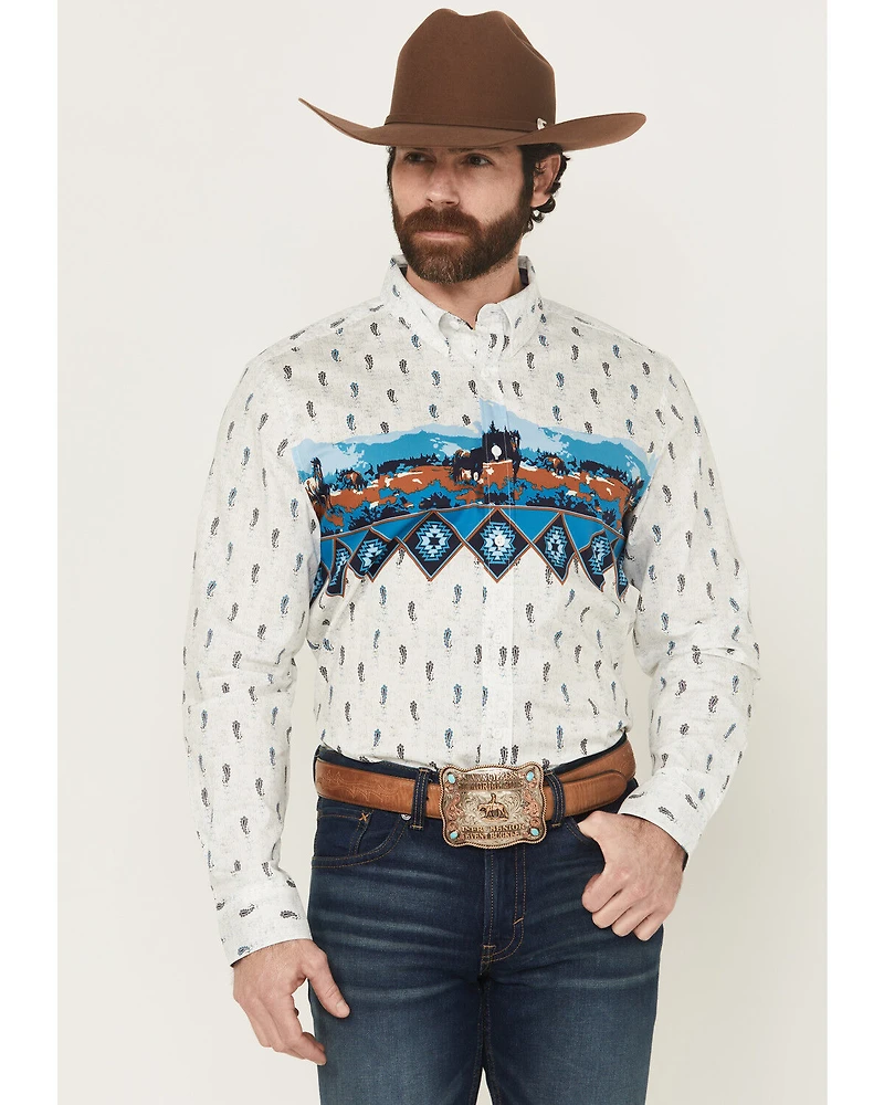 RANK 45® Men's Gavin Border Print Long Sleeve Button-Down Stretch Western Shirt