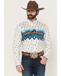 RANK 45® Men's Gavin Border Print Long Sleeve Button-Down Stretch Western Shirt