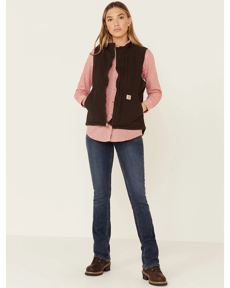Carhartt Women's Dark Brown Washed Duck Sherpa Lined Vest