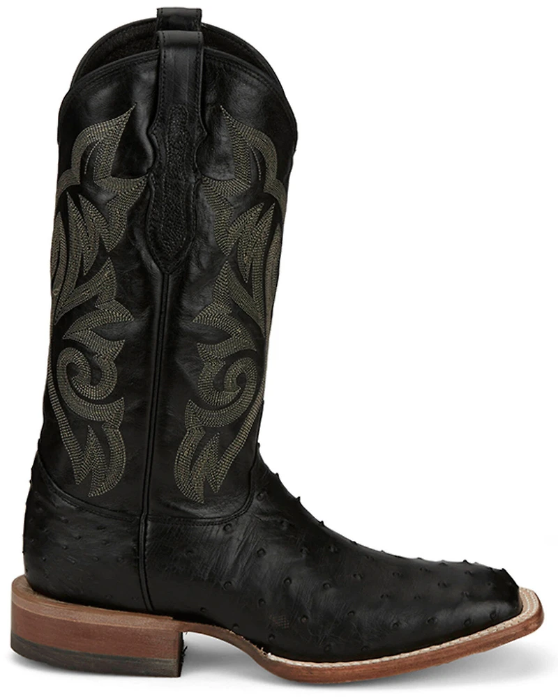Justin Men's Exotic Full Quill Ostrich Western Boots - Broad Square Toe