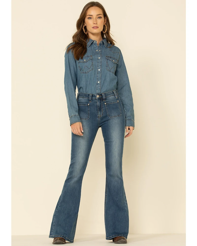 Wrangler Women's Medium Denim Snap Long Sleeve Western Shirt