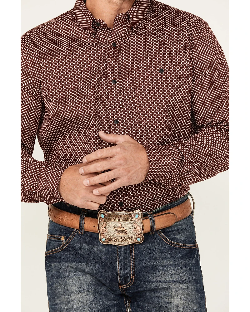 RANK 45® Men's Thorn Geo Print Long Sleeve Button-Down Stretch Western Shirt
