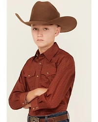 Wrangler Boys' Checkered Print Long Sleeve Snap Stretch Western Shirt