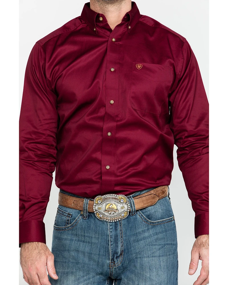 Ariat Men's Burgundy Solid Twill Long Sleeve Western Shirt - Big & Tall