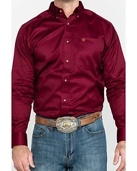 Ariat Men's Burgundy Solid Twill Long Sleeve Western Shirt - Big & Tall