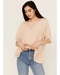 People of Leisure Women's Lace Short Sleeve Shirt