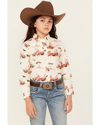 Wrangler Girls' Horse Desert Long Sleeve Pearl Snap Western Shirt