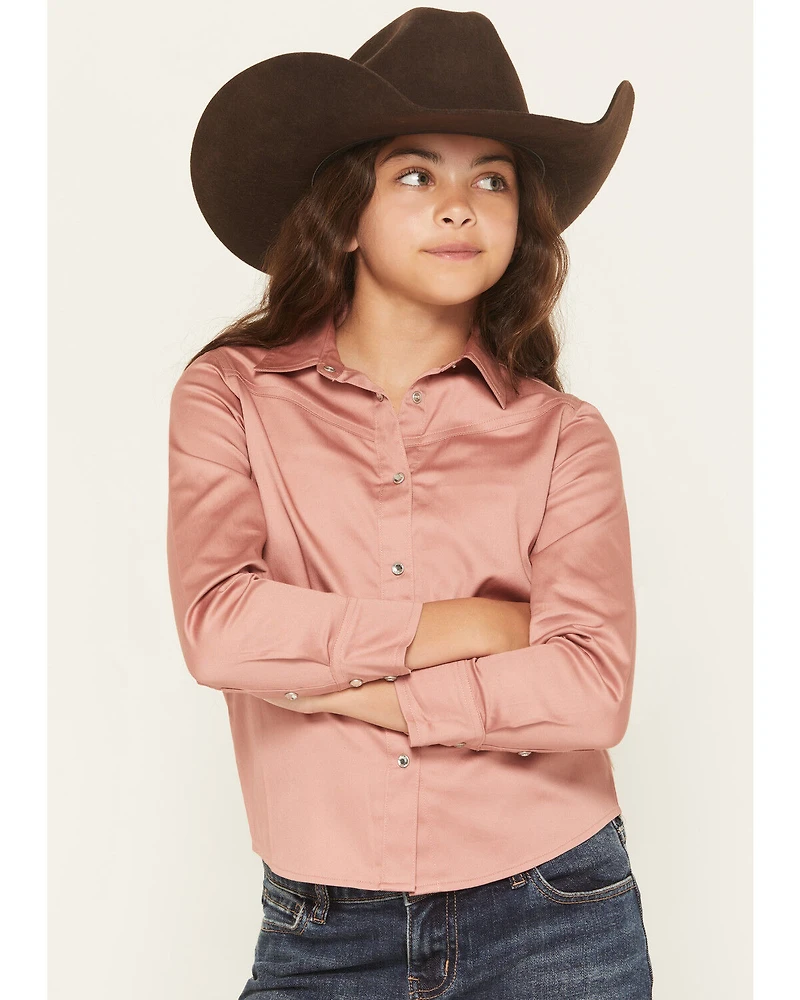 Shyanne Girls' Solid Long Sleeve Rhinestone Snap Stretch Western Shirt