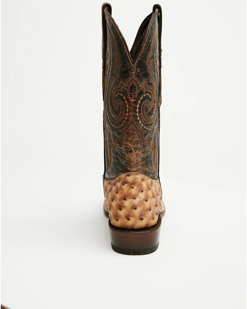 Tanner Mark Men's Ostrich Print Western Boots - Broad Square Toe