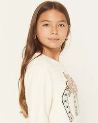 Sugar California Girls' Floral Horseshoe Print Sweater
