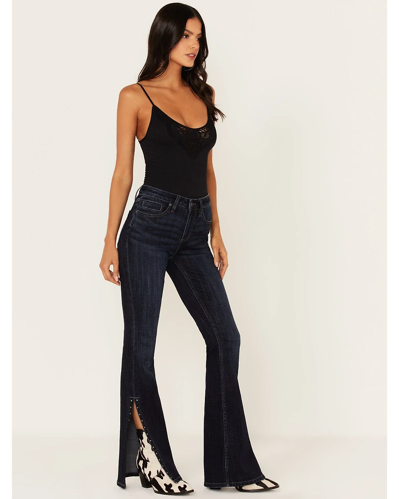 Idyllwind Women's Elliston Dark Wash Mid Rise Studded Slit Bootcut Jeans