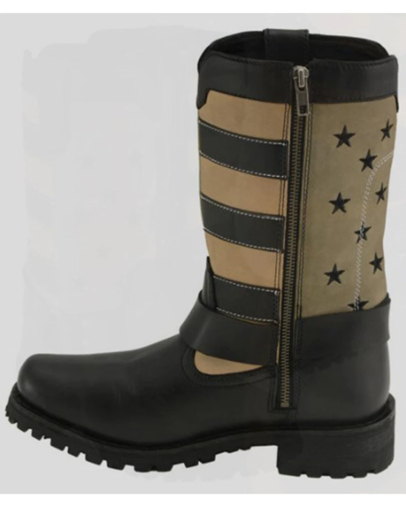 Milwaukee Leather Women's Stars & Stripes Harness Motorcycle Boots - Square Toe