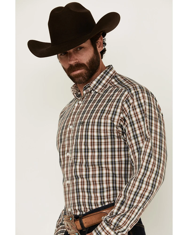 Ariat Men's Wrinkle Free Folk Plaid Print Long Sleeve Button-Down Western Shirt - Tall