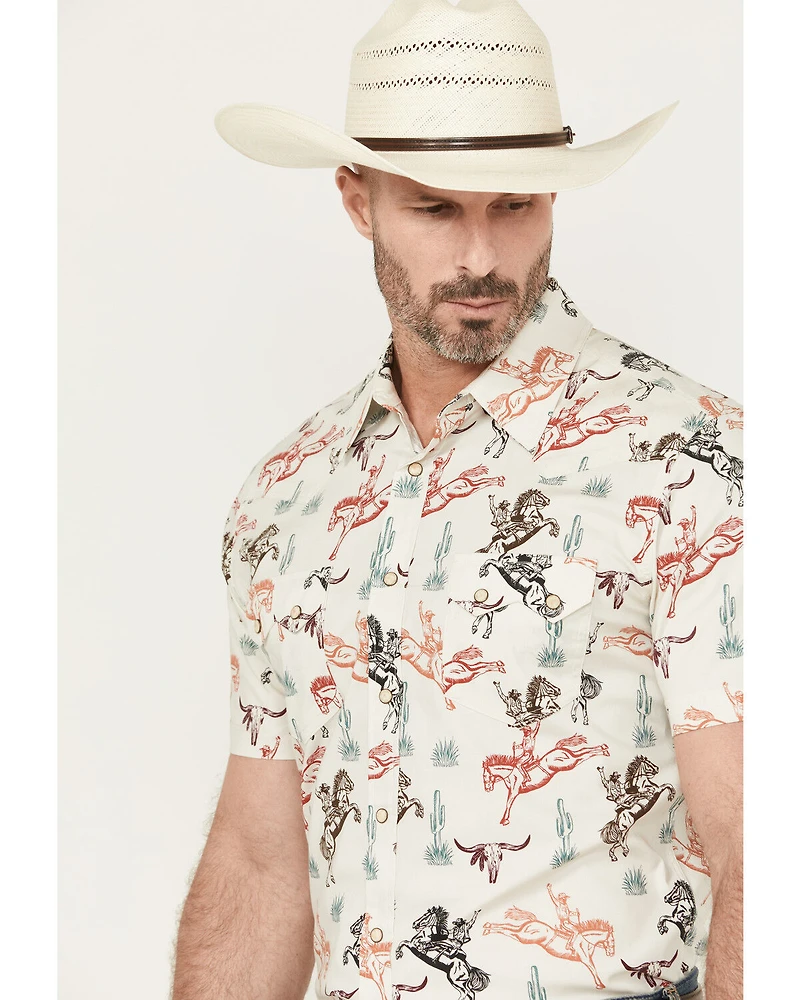 Rock & Roll Denim Men's Bronc Print Short Sleeve Snap Stretch Western Shirt