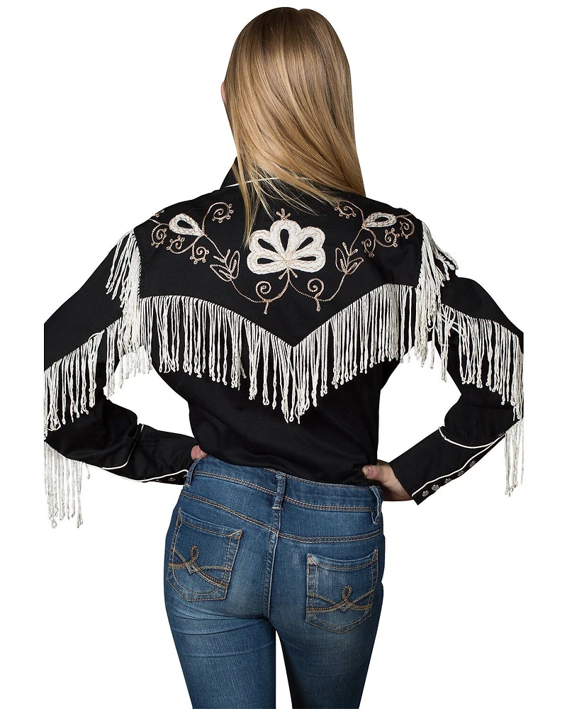 Rockmount Ranchwear Girls' Embroidered Vintage Fringe Long Sleeve Pearl Snap Western Shirt