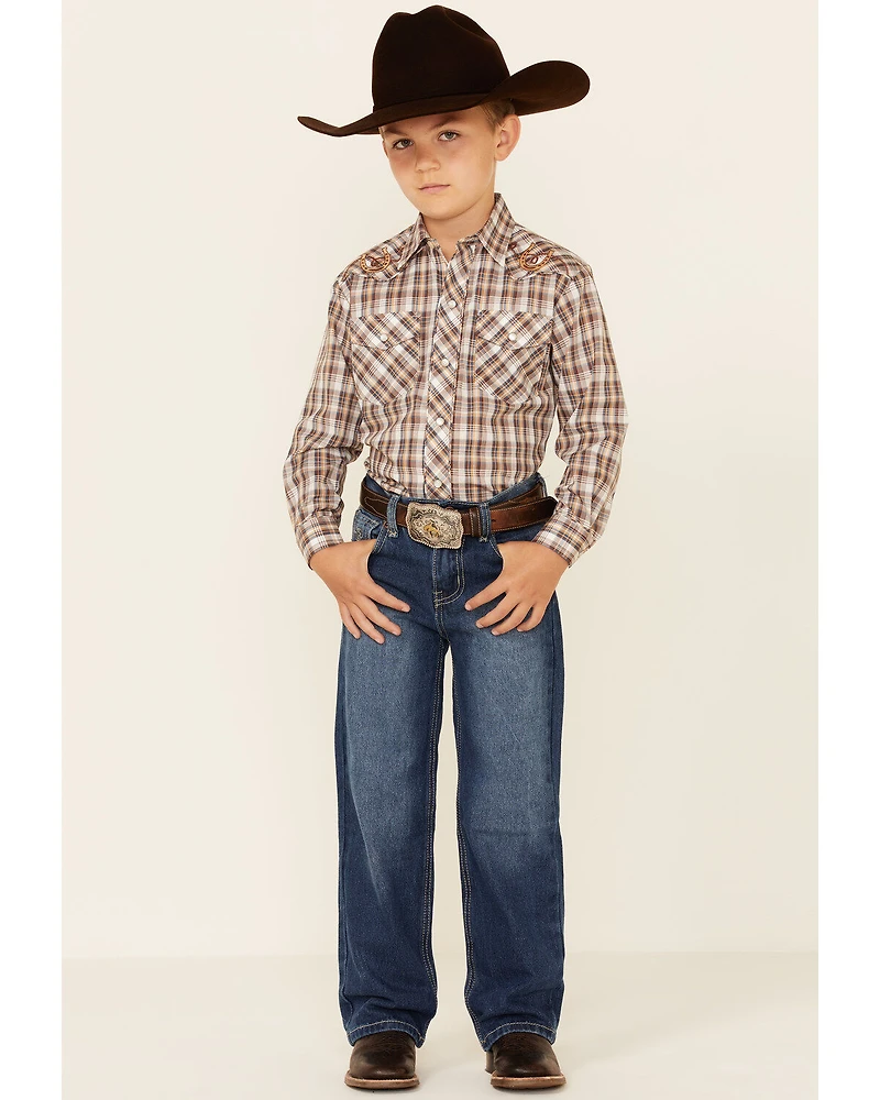 Roper Boys' Plaid Long Sleeve Pearl Snap Western Shirt