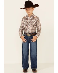 Roper Boys' Plaid Long Sleeve Pearl Snap Western Shirt