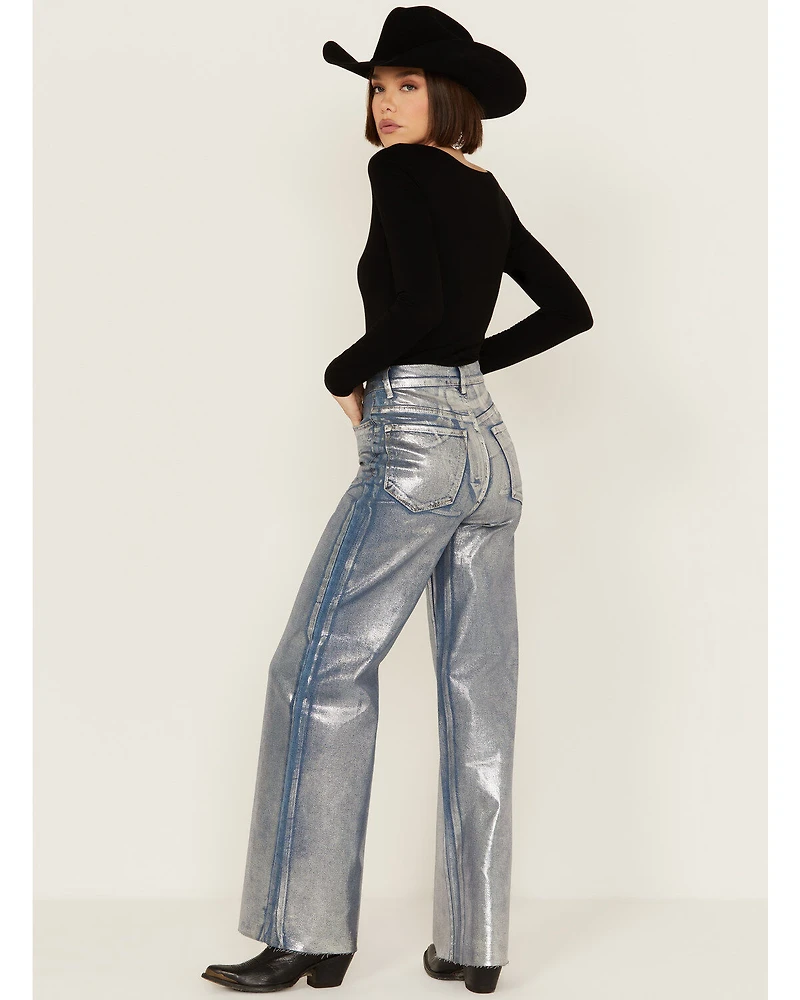 Vibrant Denim Women's Medium Wash Metallic Wide Leg Jeans