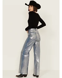 Vibrant Denim Women's Medium Wash Metallic Wide Leg Jeans
