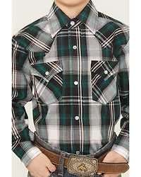 Ely Walker Boys' Plaid Print Long Sleeve Pearl Snap Western Shirt