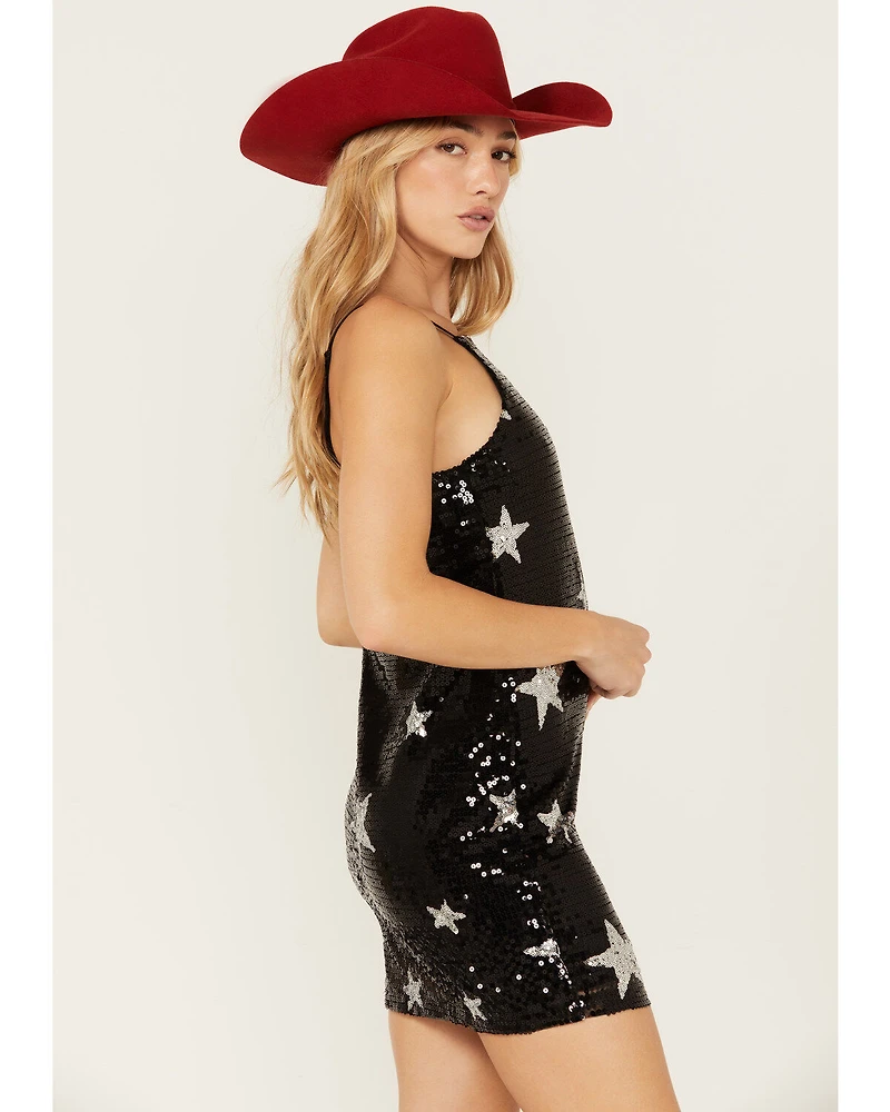 Rock & Roll Denim Women's Sleeveless Star Sequins Mini Dress