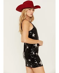 Rock & Roll Denim Women's Sleeveless Star Sequins Mini Dress