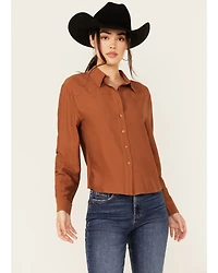Evergreen Women's Solid Long Sleeve Button-Down Western Shirt