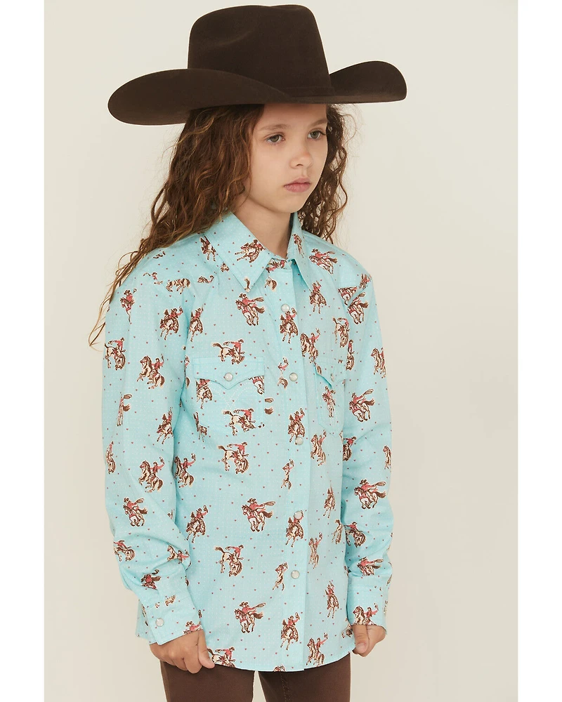 Panhandle Girls' Horse And Heart Print Long Sleeve Snap Western Shirt