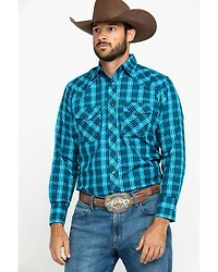 Wrangler Silver Edition Men's Teal Checotah Geo Print Long Sleeve Western Shirt