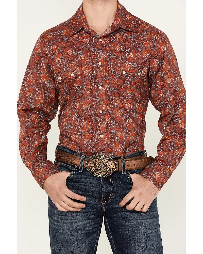 Rock & Roll Denim Men's Paisley Print Long Sleeve Snap Stretch Western Shirt