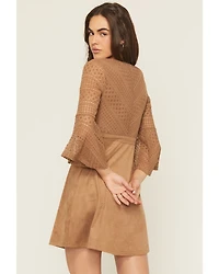 Shyanne Women's Faux Suede Lace Bell Sleeve Mini Dress