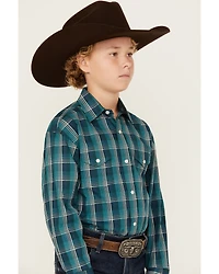 Panhandle Select Boys' Plaid Print Long Sleeve Pearl Snap Western Shirt
