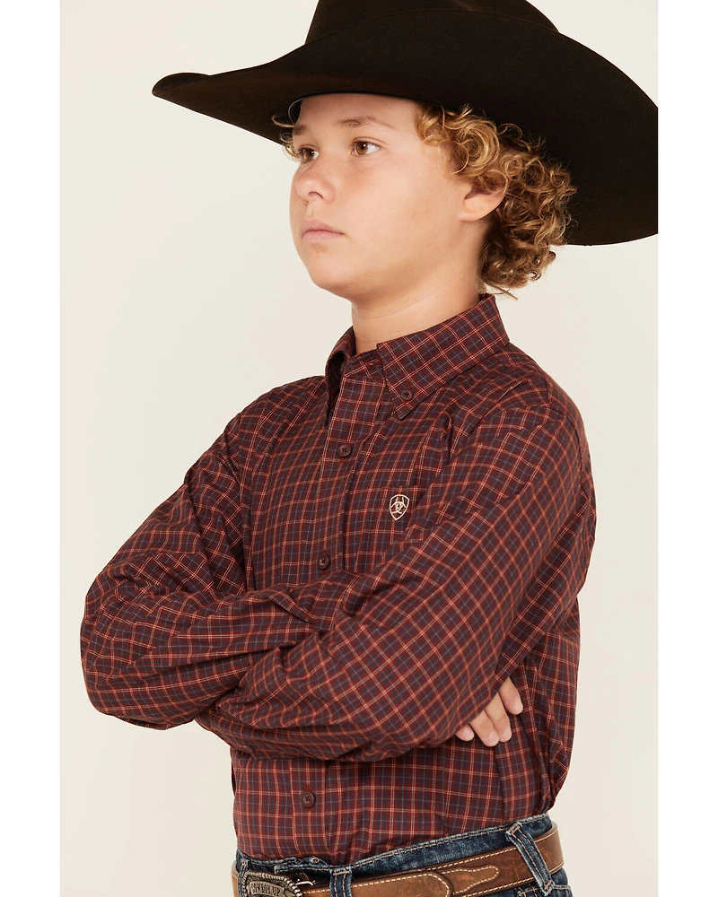 Ariat Boys' Pro Series Plaid Print Long Sleeve Button-Down Western Shirt