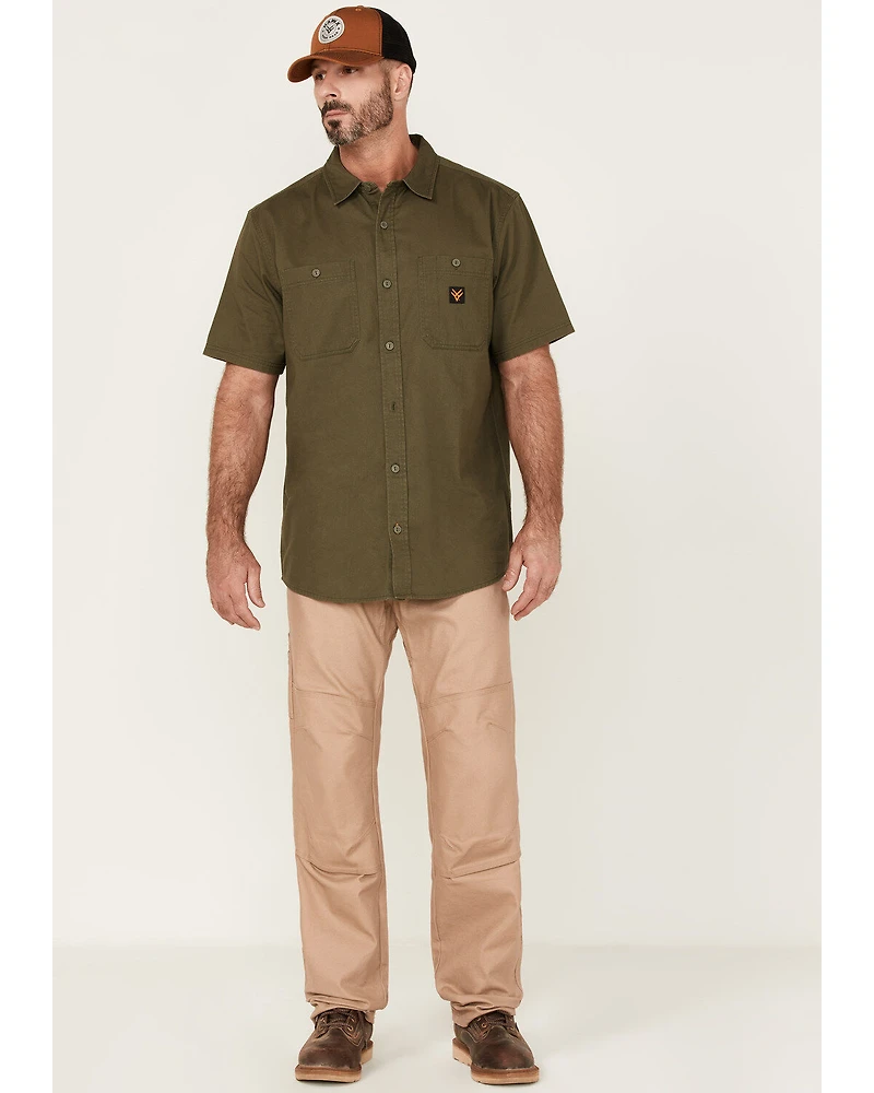 Hawx Men's Solid Twill Short Sleeve Button-Down Work Shirt