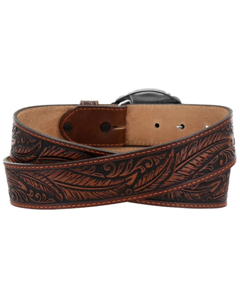 Tony Lama Men's Tan Feather Tooled Western Belt