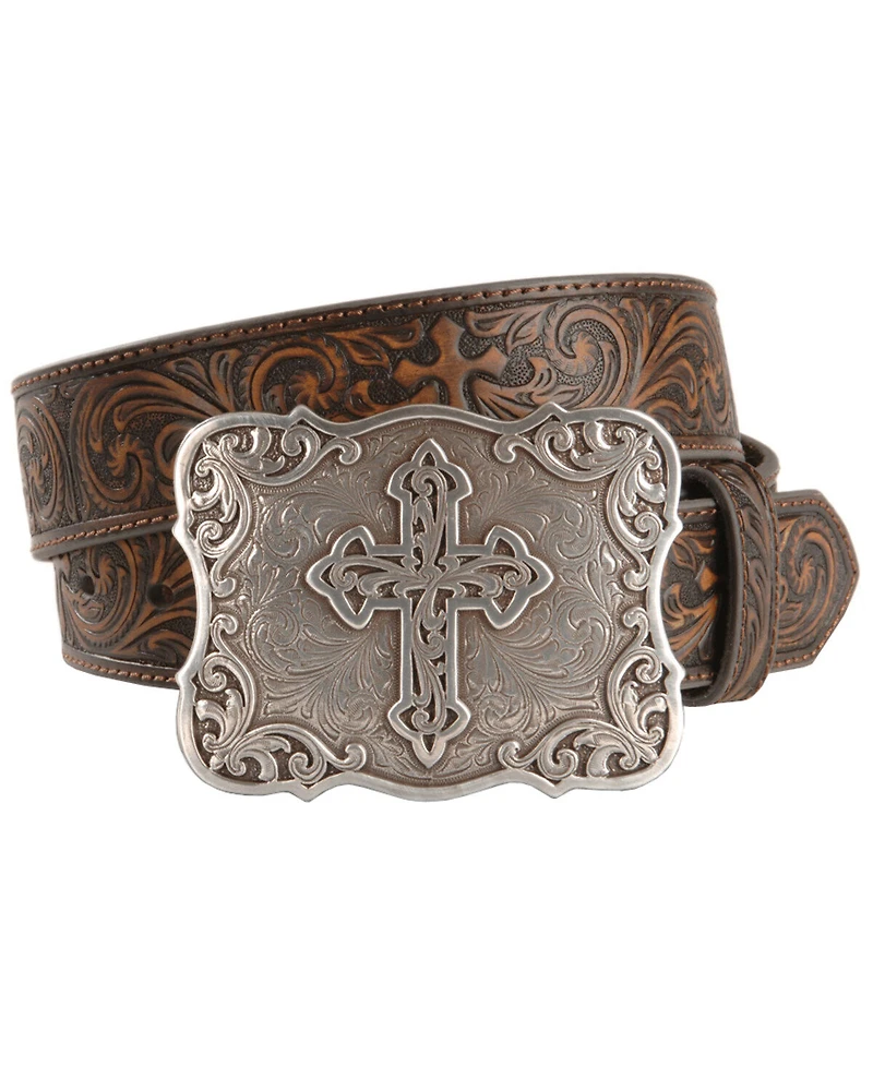 Nocona Belt Co. Women's Embossed Leather Cross Buckle