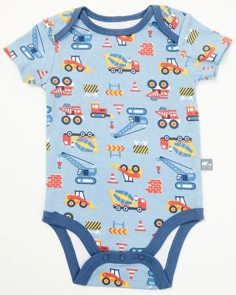 Rugged Bear Infant Boys' Construction Print Onesies - 2 Pack