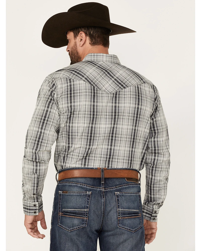 Moonshine Spirit Men's Tuning Fork Plaid Print Long Sleeve Snap Western Shirt