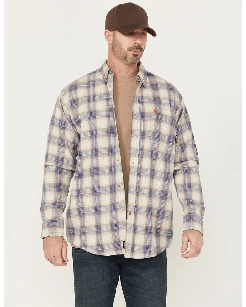 Ariat Men's FR Crenshaw Logo Plaid Print Long Sleeve Button-Down Work Shirt