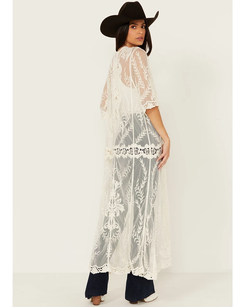 Shyanne Women's Long Knit Lace Kimono
