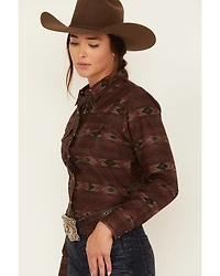 Cumberland Outfitters Women's Southwestern Stripe Print Long Sleeve Snap Western Shirt