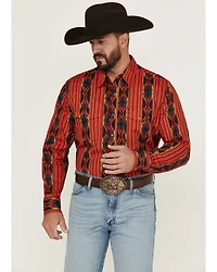 Wrangler Men's Checotah Southwestern Striped Print Long Sleeve Pearl Snap Western Shirt