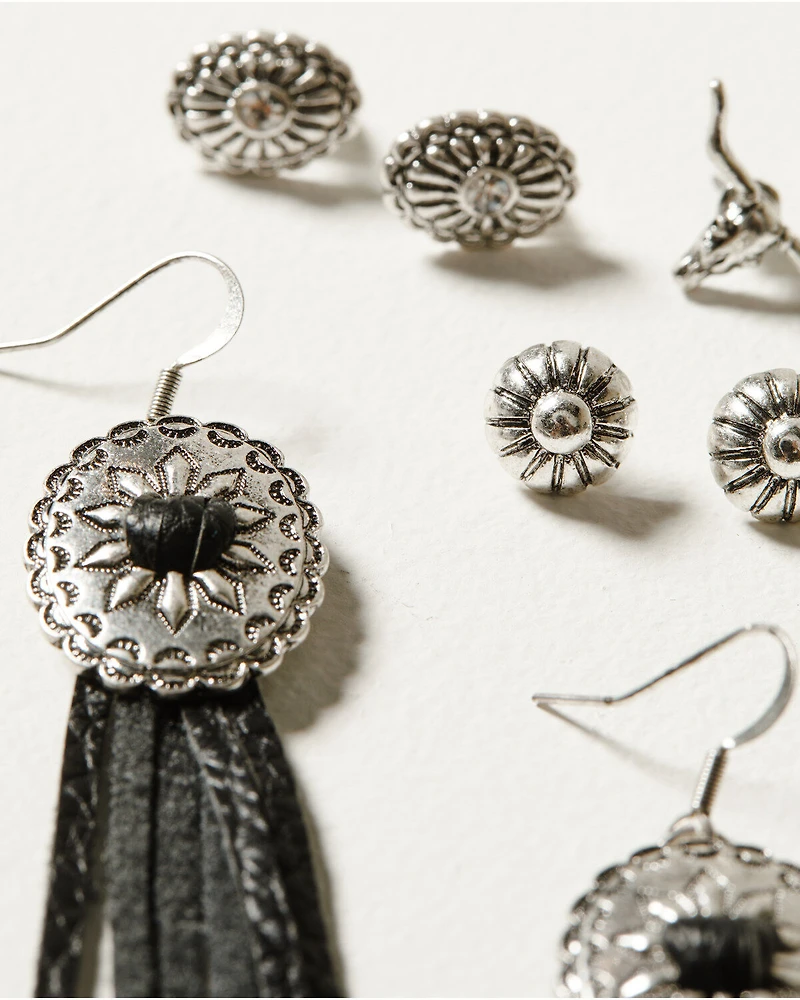 Idyllwind Women's 5-piece Silver Concho & Tassel Decatur Earrings Set
